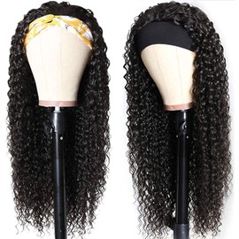 SAKALAKA Headband Wig Human Hair Headband Wigs Human Hair 12A Brazilian Glueless Human Hair Wigs None Lace Front Wigs Deep Wave 150% Density Natural Color 20 Inch