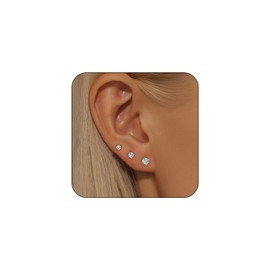 3 Pairs 14k Gold Studs Earrings for Women Hypoallergenic Cubic Zirconia gold stud earrings with 925 Sterling Silver Post Jewelry Gift for Women (3mm+4mm+5mm)