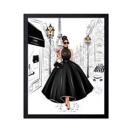 Poster Master Fashion Poster - Lady in Black Print - Paris Art - Designer Art - Trendy Art - Gift for Her & Fashionista - Luxury Haute Couture Decor for Bedroom or Girls Room, 11x14 Black Framed