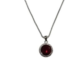 Pendant Necklace,18K Platinum Plated,Red Zirconium Circular,18 inches