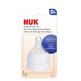NUK New 2pk NUK Smooth Flow Pro 0+m Nipples Anti-Colic Silicon Nipple + Collar