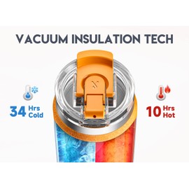 Meoky - Vaso de 40 onzas con asa, taza de viaje de acero inoxidable con popote 2 en 1 y tapa para sorbo, taza de café aislada al aspiradora, 100% a prueba de fugas, mantiene el frío durante 34 horas o caliente durante 10 horas (Maple)