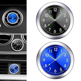 Eratus 2 PCS Car 1.57" x 0.31" Dashboard Mini Luminous Clock, Alloy Structure Waterproof Accurate Indication Round Decorative Clock, Portable Self-Adhesive Accessories for Cars Home (Black & Blue)