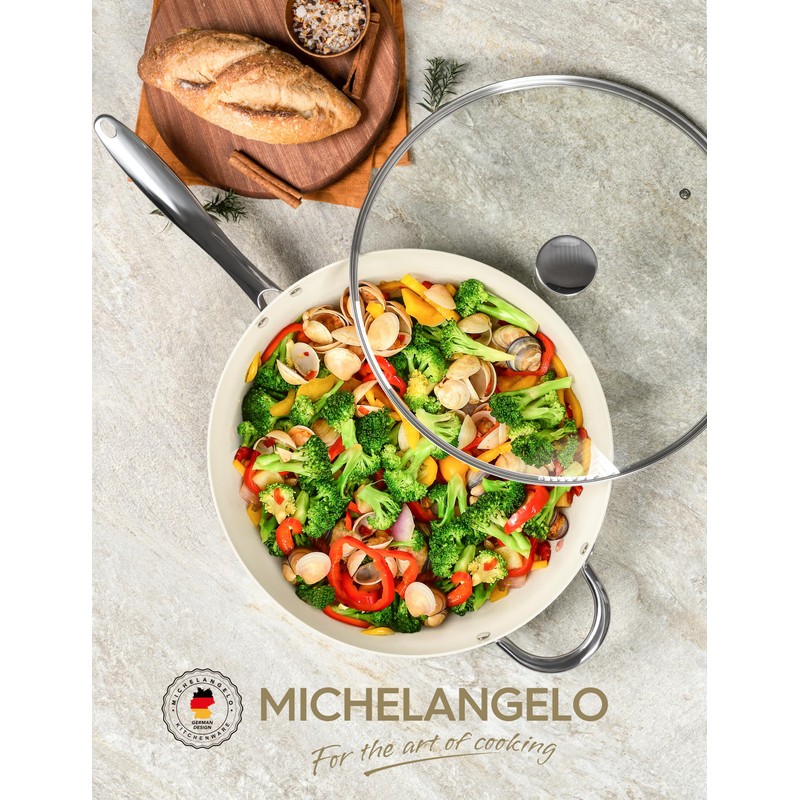 MICHELANGELO Large Frying Pan with Lid, 14 Inch Ceramic Skillet