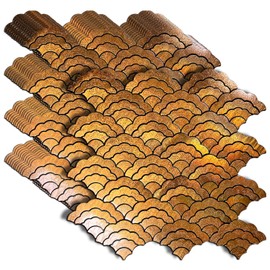 XUANINY 7-Sheet Peel and Stick Metal Backsplash Tiles, Self Adhesive Cloud-Shaped Aluminum Mosaic 3D Wall Sticker for Kitchen Bathroom Living Room Decor (Yellow, 11)