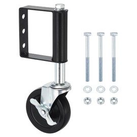 PATIKIL 4 Inch Gate Wheels for Wooden Gate, Rubber Gate Casters 220 lbs Capacity Heavy Spring Loaded Gate Caster with Universal Mount Plate for Fence Farm Gate (with Lock Brake)