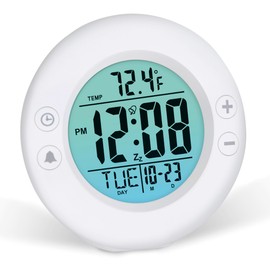 Westclox Digital Alarm Clock for Men & Women – 3.5" White Bedside Clock with Gradient Backlight, Constant Illumination When Plugged in, Temp Display, Calendar, Snooze, 12/24 Hr, Battery or Plug-in