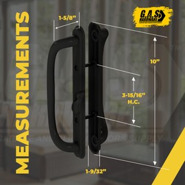 G.A.S Hardware 10" Olympus Sliding Patio Glass Door Offset Pull Handle Set Replacement - Non-Keyed Handle fits 3 ¹⁵/₁₆ inches Hole Spacing, and 1-1/4" to 2-1/4" Door Thickness (Black)