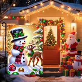 BlissYard Christmas Garden Flag Holiday Snowman Reindeer Garden Flag 12x18 Inch Double Sided Outdoor Decoration for Winter Season Yard Porch Lawn Display Festive Holly Gardens Flags