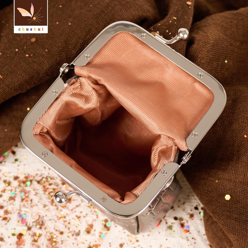 chushui Gunmetal Crocodile Embossed Mini Purse,Chain Gothic Tiny Bag, Micro