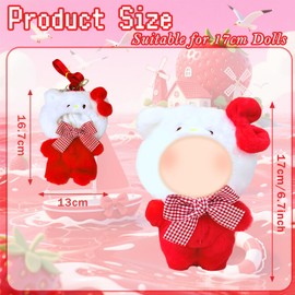 Xerteam 17 cm Plush Dolls Clothes, Red Jumpsuit, Clothing for 17 cm Plush Doll with Red Kitten Bodysuit + Cat Headpiece, Gift for Boys and Girls (Without Doll)