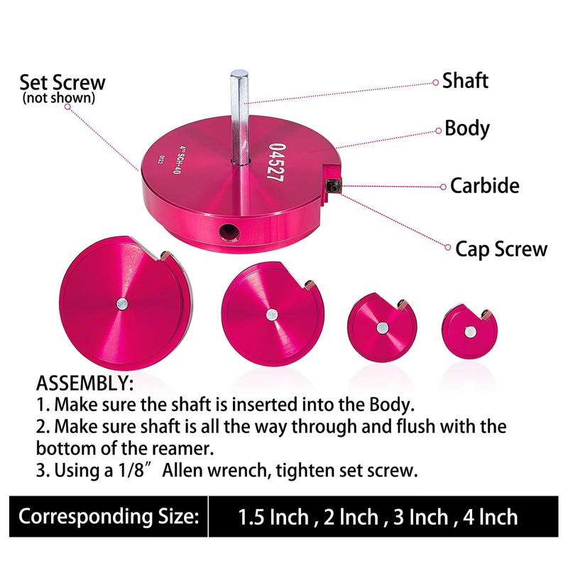4-Piece Plastic Pipe Reamer Tool Kit for PVC, CPVC, and
