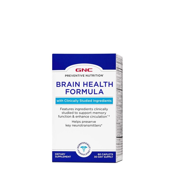 GNC Preventive Nutrition Brain Health Formula, 60 Caplets, Supports Memory Function and Enhances Circulation