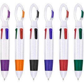 6 count Retractable Shuttle Pens 4 Neon Color in One Ballpoint Pen with Buckle Clip on Top Multi-Color Carabiner Keychain for Office  Supplies Students  Gift (6 ) - Color: 6