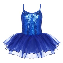 Zaclotre Little Girls Sequin Leotard Sparkly Strap Ballet Leotards Tutu Dress Ballerina Outfit Dance Costume for Kids Royal Blue Size 4-5 Toddler