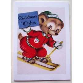 Bear skiiing ski Retro Christmas greeting card