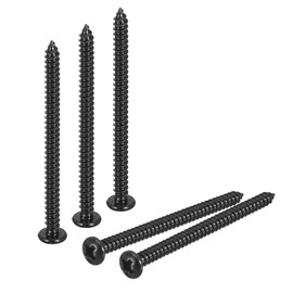 sourcing map #6 x 2" Phillips Pan Head Self-tapping Screw, 50pcs - 304 Stainless Steel Round Head Wood Screw Full Thread (Black)