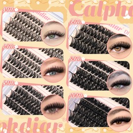 Cluster Lashes Kit Wispy Eyelashes Individual Clusters 480pcs D Curl Eyelash Extensions 8-16MM DIY Lash Extension Kit with Lash Bond and Seal (30D+40D+50D+60D+80D+100D)