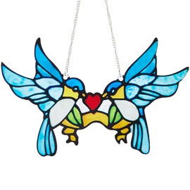 CREATCABIN Bird Stained Window Hanging Suncatcher Glass Window Panels Acrylic Window Hanging Decor Double Side Blue Kingfisher Hand-Painted Ornament with Alloy Chain for Bird Lover Gift Mom 4 x 6Inch