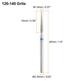 sourcing map 6pcs 120-140 Grits Diamond Grinding Bit 1.8mm Tapered Head 2.35mm Shank 15mm Length Stone Sanding Drill Bits Rotary Tool for Ceramic Glass Nails Grinding Polishing