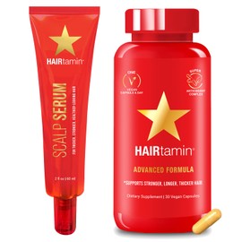 HAIRtamin Advanced Hair & Scalp Serum Pack | All-Natural Vegan Biotin Capsules & Serum Sample for Hair, Skin & Nail Growth
