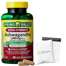Spring Valley Ashwagandha ksm 66- Extra Strength 1300mg 60 Capsules (Pack of 1), Set by Basket Goods