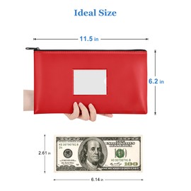 SMARTAKE 2-Pack Money Bags with Zipper, PU Leather Bank Deposit Bags, Waterproof Money Pouch for Organize Cash, Coins, Cosmetics, Invoice, Bills, Tools, 11.5 x 6.2 Inches, Red & Black