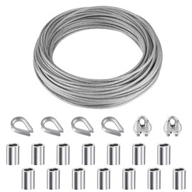 YSDMY 21 Pcs Wire Rope Thimble Kits 10M Stainless Steel PVC Coated Wire Cable with Aluminum Crimp Sleeve,Thimble,Wire Clamps, for Gardening Cord,Railing Decoration,Outdoor String Lamp Light Suspension