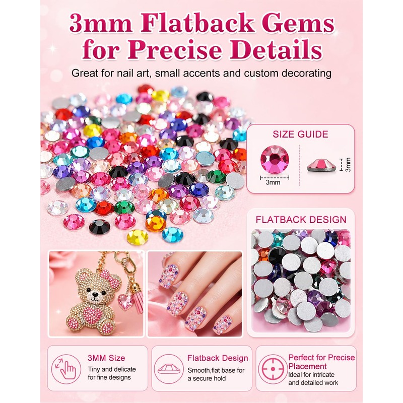 Skiennix Bedazzling Kit with Rhinestones and Tools,3mm Resin Rhinestones
