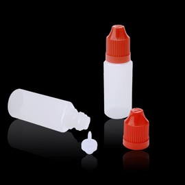 Pxyelec Pack of 10 Empty Plastic Squeezable Eye Liquid Dropper Bottles with Childproof Cap Red cap (15ML)