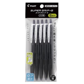 Pilot PBSGK50F5BB Super Grip G Retractable Permanent Ball Pens, 0.7, Black, 5 Pens