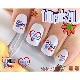 Military - Air Force USAF Wife Heart 2 Nail Decals - WaterSlide Nail Art Decals - Salon Quality DIY Manicure Nail Accessories Made in USA