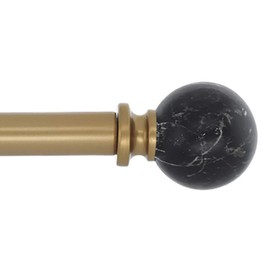 Meriville 1-Inch Diameter Single Window Treatment Curtain Rod, Black Marble Ball Finial, 28-inch to 48-inch Adjustable, Royal Gold