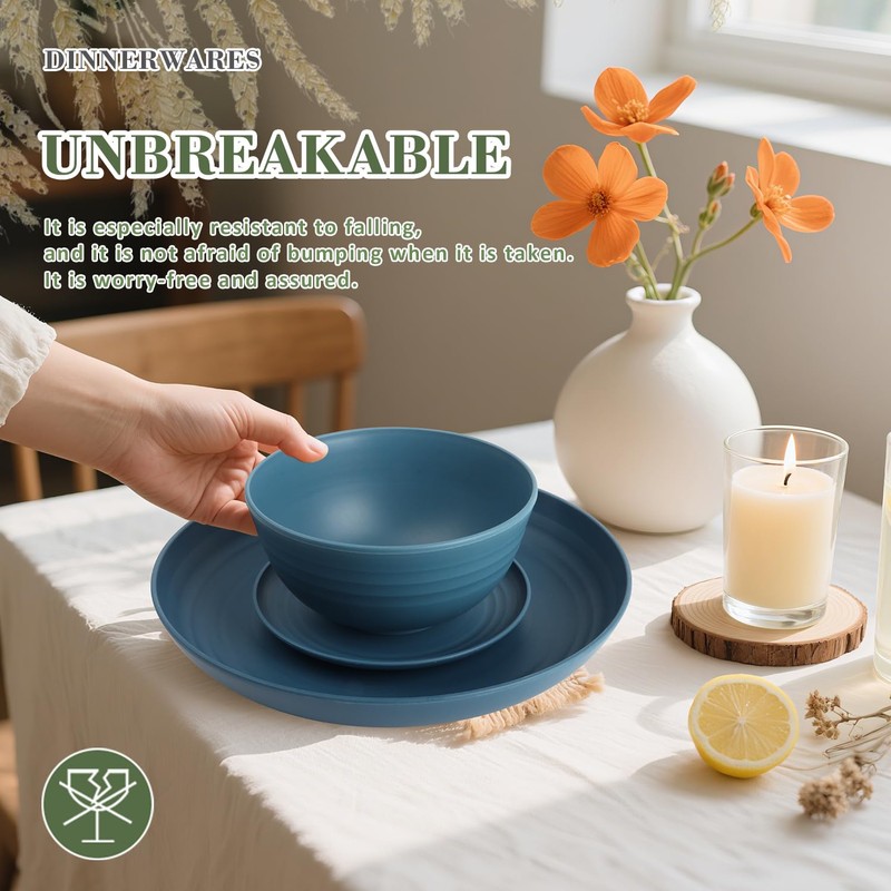 Wrova Wheat Straw Dinnerware Set of 32,Unbreakable Dinner Plates and