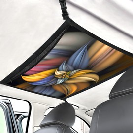 Brown Fashion Flower Car Ceiling Cargo Net Large Storage Pocket 31.5"X23.6" Adjustable Roof Double Layer Net Strengthen Loadbearing Storage Organizer for SUV Trip Camping
