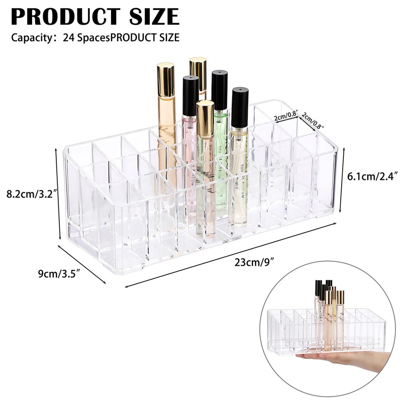 ELLDOO Rollerball Perfume Organizer, 24 Spaces Clear Acrylic Perfume Storage