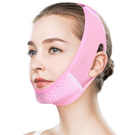 lankatt 2PCS Mentonera Postquirúrgica Papada | Face Lift Tape Invisible | Faja Facial para Dormir | Reductor de Papada Mujer (Rosa)