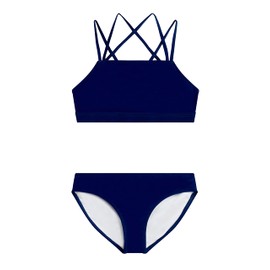 Kanu Surf Girls' Aria Beach Sport UPF 50+ Mini Tankini Two Piece Swimsuit, Solid Navy, 16