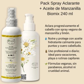 Pack Spray Aclarante  Aceite de Manzanilla Biomix 240ml  Cabello Luminoso, Nutricin y Cuidado Profesional  Vegano y Sin Parabenos                     