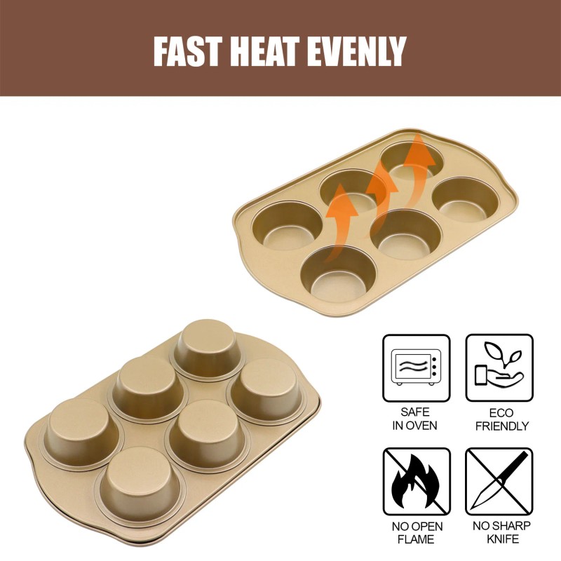Nonstick Carbon Steel Jumbo Muffin Pans 6 Cup 2 Pack