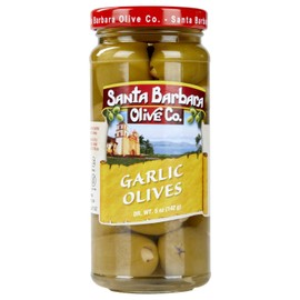 Santa Barbara Gourmet Garlic Stuffed Olives - Meaty Green Olives with Crunchy Garlic - Perfect for Cocktails or Straight from the Jar - 2-Pack, 10 oz each