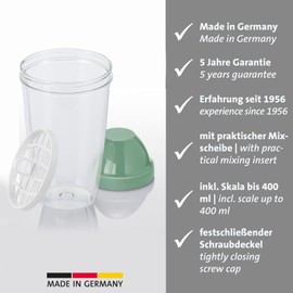 Westmark Mixing and shaking cup/shaker with removable mixing disc, capacity: 0.5 l, height: 18.7 cm, plastic, BPA-free, maxi, colour: clear/green, 3090227M