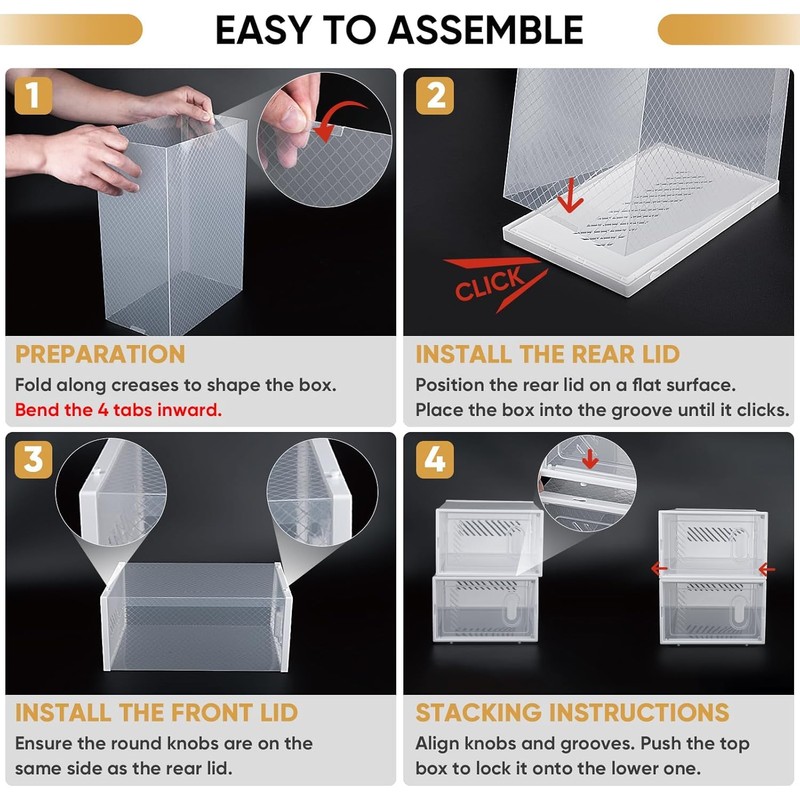 BALEINE 12 Pack Stackable Shoe Storage Boxes Fit Size 9,