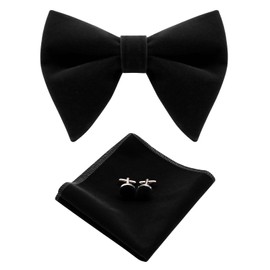 Mantieqingway Oversized Velvet Bow Ties for Men Black Bow Tie Sets Pre-tied Bow Tie with Pocket Square Cufflink Set for Men