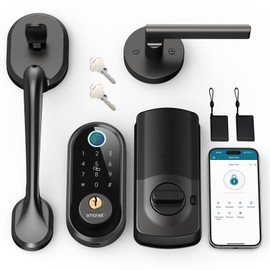 SMONET Front Door Lock Set with Handle, Smart Fingerprint Keyless Entry Door Lock, Deadbolt with App Control, Touchscreen Keypad for Home Airbnb Apartment