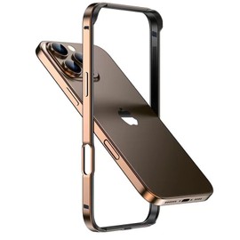 New Aluminum Frame Metal Bumper Frame Slim Hard Case Cover for iPhone16 Pro, Metal Frame Armor with Soft Inner Bumper, Raised Edge Protection(Gold Titanium, for iPhone16 Pro)