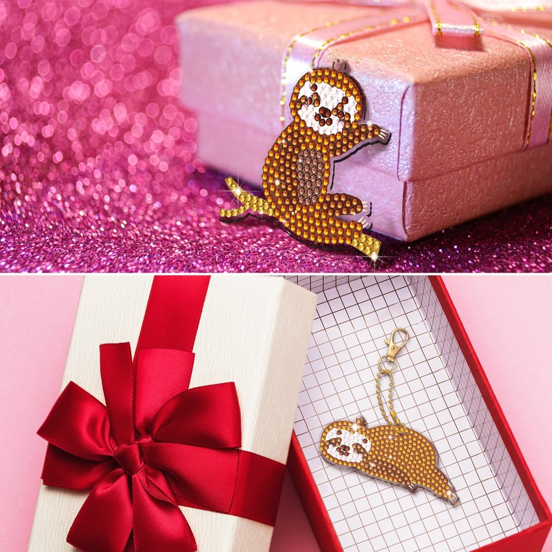Kigeli 8 Pcs Sloth Diamond Painting Keychains Diamond Art Key