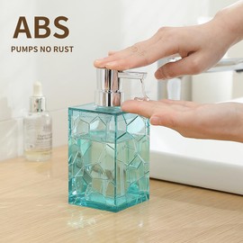 YAUKPH 2 Pack Clear Teal Blue Rust Proof Soap Dispenser, Acrylic Plastic Hand Soap Lotion Dispenser Set for Bathroom&Kitchen