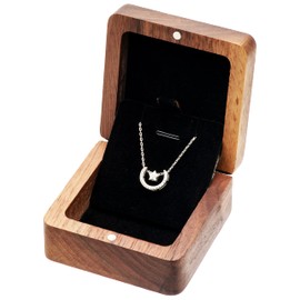 COSISO Vintage Natural Walnut Wood Necklace Box,Pendant Storage Case Jewelry Display Box for Anniversary Propose Christmas (Black Inner)