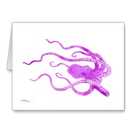 DJ Rogers Fine Art Pink Octopus - Set of 10 Abstract Watercolor Animal Note Cards With Envelopes